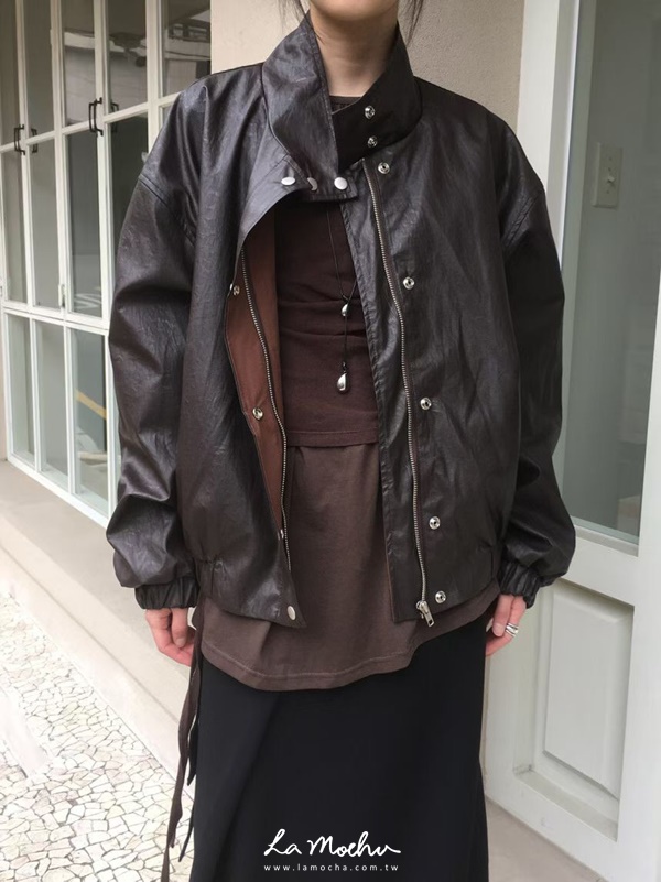 尼龍皮革立領夾克外套